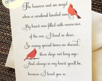 Cardinal Sympathy Card, Heaven Sent Angel, Original Verse