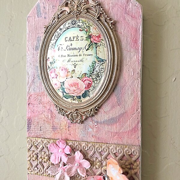 French design on wood multi-media wall art, French country shabby chic small sign, French farmhouse sign