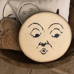 Man in the Moon shelf sitter, 5” round Man in the Moon excited face, Man in the Moon shelf sitter, Man in the Moon wood block