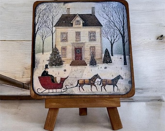Winter Scene Miniature Wood Sign: Christmas Table Decor