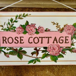 Shabby Chic Rose Cottage Sign: Floral Glitter Accent Decor