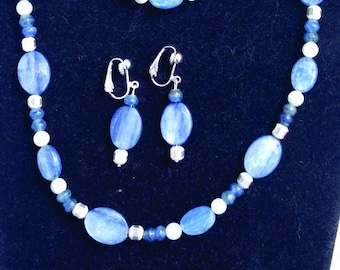 Kyanite Necklace Set, Blue, Necklace Bracelet Earrings