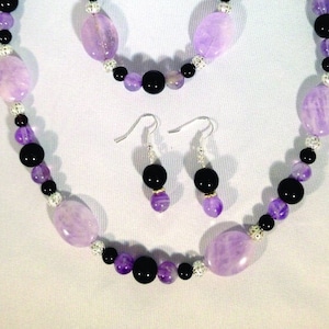 Necklace Set, Amethyst Purple Natural Gemstone Bracelet Earrings Handmade Reno NV USA February Birthstone SOLD