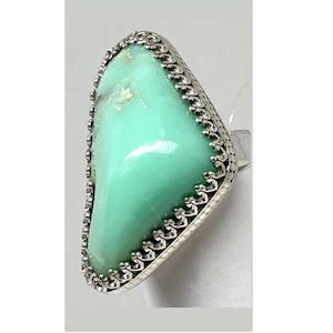 Ring, Chrysoprase, Green, Sterling Silver Bezel, Rare