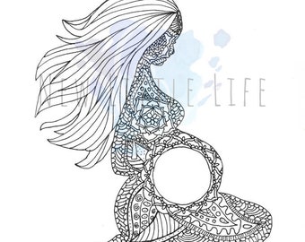 Pregnancy Coloring Page - DIGITAL DOWNLOAD - Adult coloring, Birth affirmations, Mandala, Coloring page, Custom Birth Affirmation,