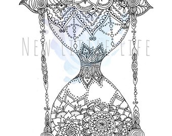 Hour Glass Coloring Page - DIGITAL DOWNLOAD - Adult coloring, Chakra, Mandala, Coloring page, Hourglass coloring page, Time coloring page