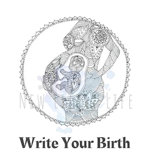 Pregnancy Coloring Page - DIGITAL DOWNLOAD - Birth art, Adult coloring, Birth affirmations, Mandala, Coloring page, Black and White