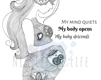Pregnancy Coloring Page - DIGITAL DOWNLOAD - Birth art, Adult coloring, Third Eye, Birth affirmations, Mandala, Coloring page, Pregnancy