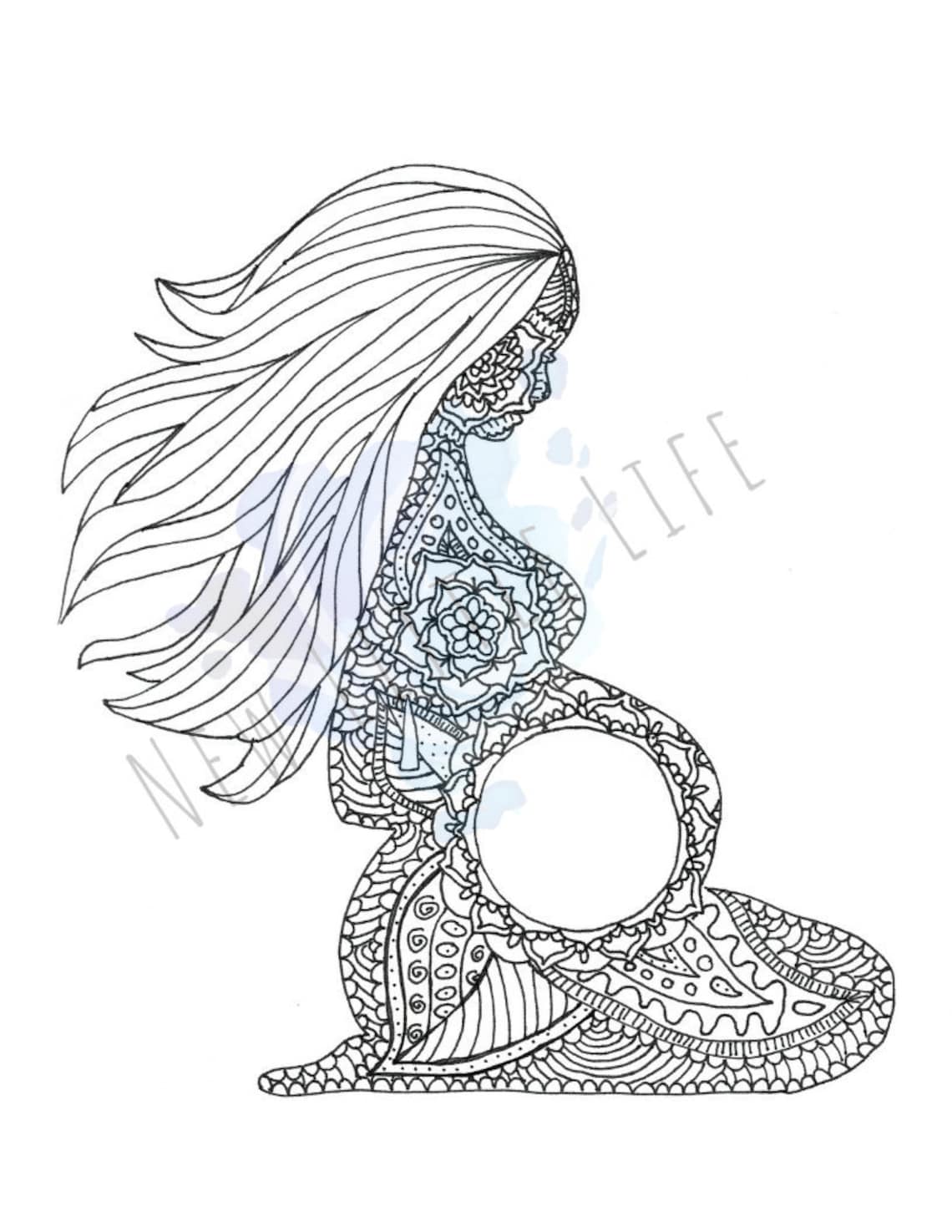 Pregnancy Coloring Page DIGITAL DOWNLOAD Adult Coloring, Birth