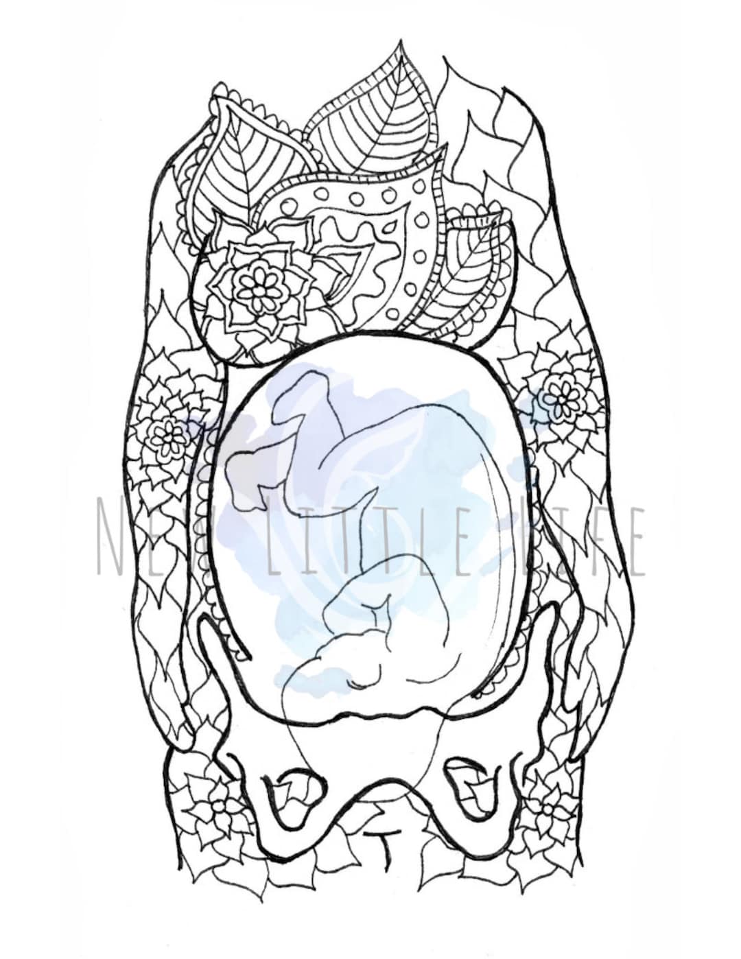 Pregnancy Coloring Page - DIGITAL DOWNLOAD - Birth Art, Adult Coloring ...