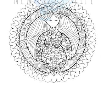 Doula, Support Person Coloring Page - DIGITAL DOWNLOAD - Birth art, Adult coloring, Birth affirmations, Mandala, Coloring page, Birth Doula