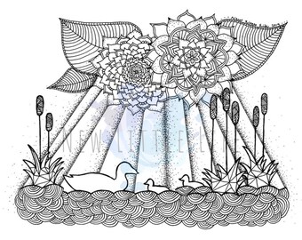 Mother Duck Coloring Page - DIGITAL DOWNLOAD - Adult coloring, Mandala, Coloring page, Black and White Art, Duck art, Mother and Baby Ducks