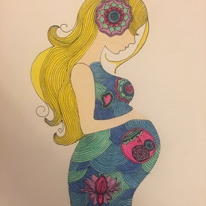 Pregnancy Coloring Page - DIGITAL DOWNLOAD - Birth Art, Adult Coloring ...