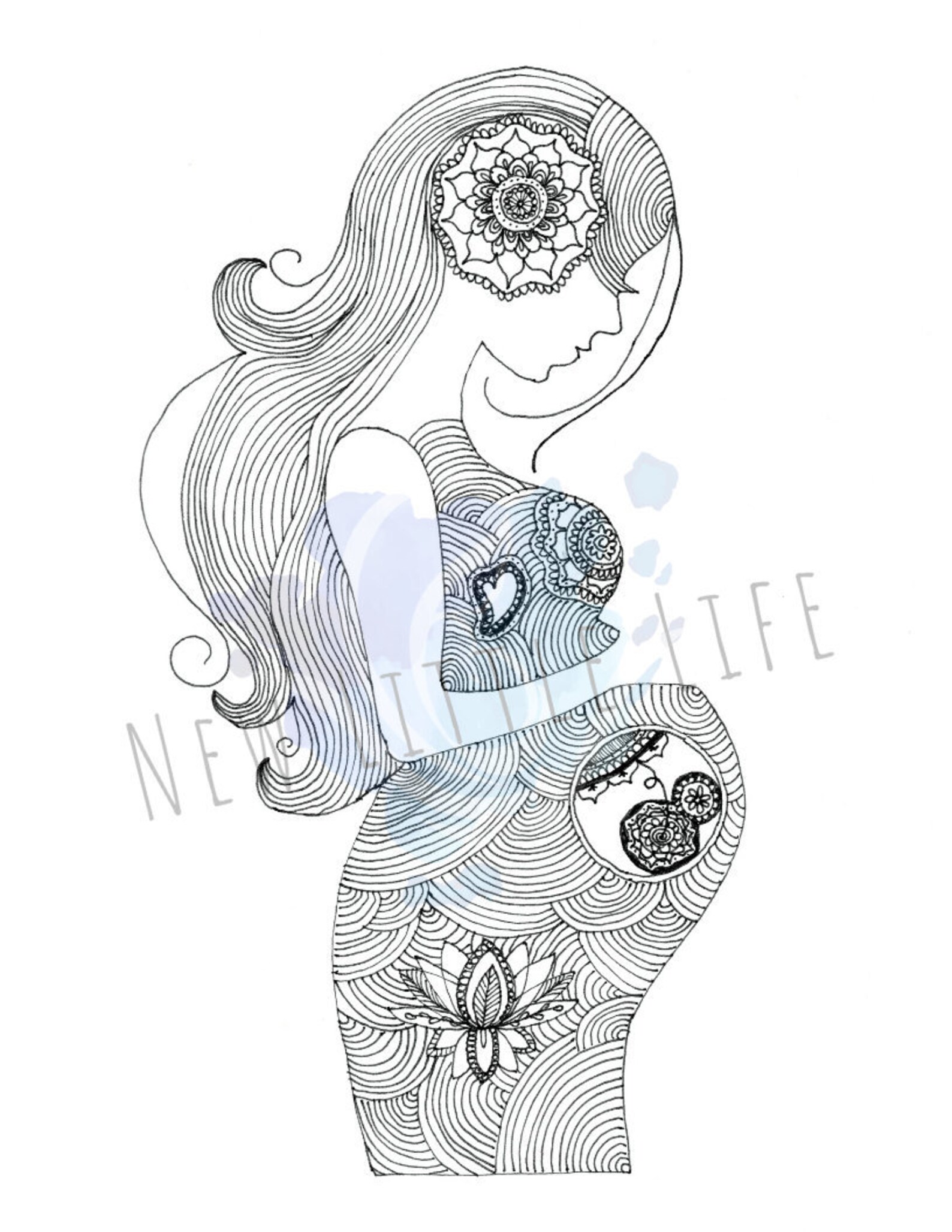 Pregnancy Coloring Page DIGITAL DOWNLOAD Birth Art, Adult Coloring