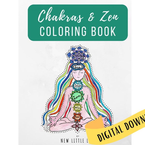 Chakras & Zen Coloring Book DIGITAL DOWNLOAD- Chakra coloring, Adult coloring, Chakras, Mandala, Coloring book, Healing, Relax, Zentangle,