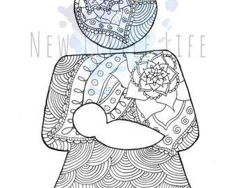 Caregiver Coloring Page - DIGITAL DOWNLOAD - Adult coloring, Birth affirmations, Mandala, Coloring page, Gender neutral coloring page,