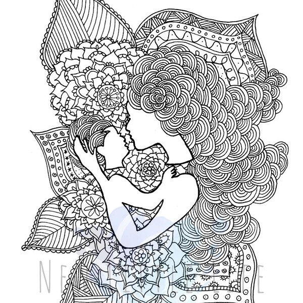 Pagina da colorare madre e bambino - DOWNLOAD DIGITALE - Arte di nascita, Colorazione per adulti, Affermazioni di nascita, Mandala, Pagina da colorare, Bianco e nero