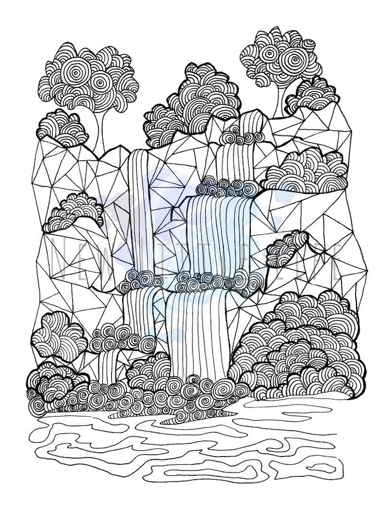 Waterfall Coloring Page DIGITAL DOWNLOAD Adult coloring, Chakra, Mandala, Coloring page, Waterfall coloring page, Waterfall, Water image 1