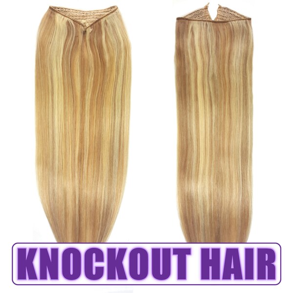 Past als een Halo Hair Extensions 20 "donker blond/licht blond (P # 7B/#613)-Human geen clip in flip in Couture door knock-out haar