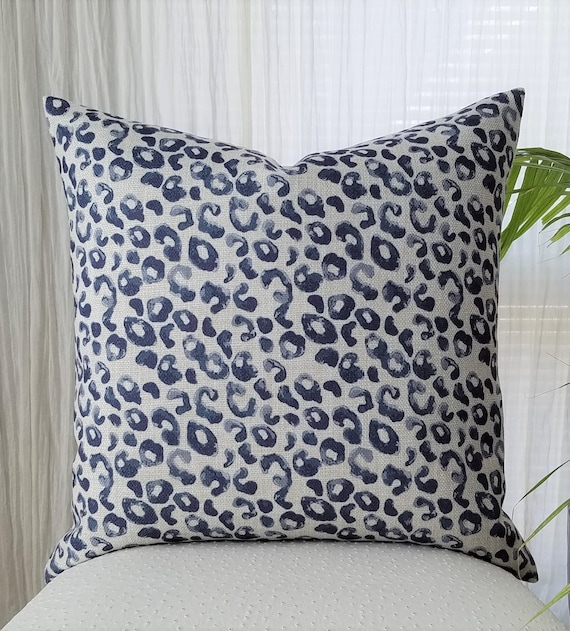 Indigo Blue Beige Leopard Cheetah Navy Ombre Animal Print Pillow Cover