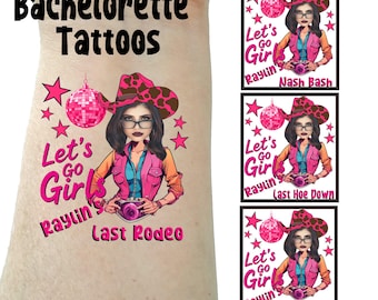 Space Cowgirl Bachelorette Tattoo, custom face  Cowgirl Last Hoe Down, Personalized Tattoo, Head Tattoo, Let's Go Girls Party Favors Groom