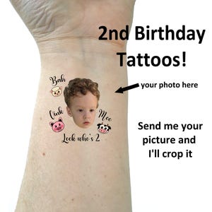 2nd birthday tattoos, custom tattoo, oink bah moo, party favors, kid birthday, face tattoo, birthday tatoo