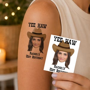 Birthday party tattoo gift party favor Nashville party friend gift custom gift personalized gift temporary tattoo rodeo yee haw face tattoo image 1