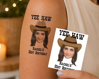 Birthday party tattoo gift party favor Nashville party friend gift custom gift personalized gift temporary tattoo rodeo yee haw face tattoo