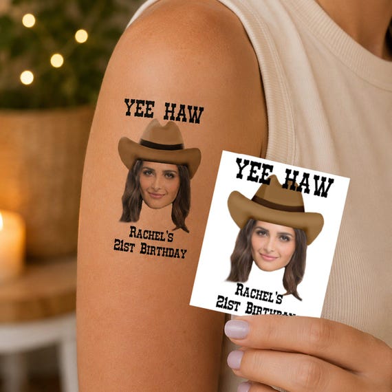 Birthday party tattoo gift party favor Nashville party friend gift custom gift personalized gift temporary tattoo rodeo yee haw face tattoo