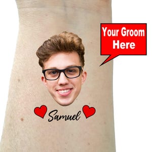 Bachelorette tattoos, Bachelorette party tattoos, Groom face, custom tattoo, face tattoo, picture tattoo, Bride tattoo,  party favors groom