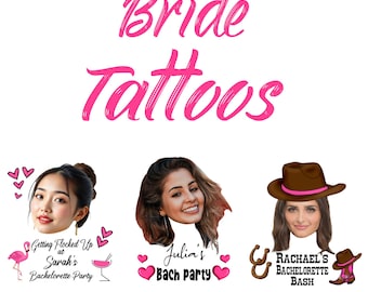 Bachelorette tattoos Bride Face temporary tattoos  custom photo tattoo personalized tattoos face tattoo party favors gift for Bride