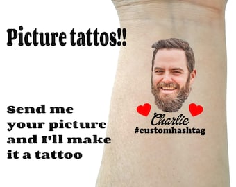 Bachelorette tattoos, Bachelorette party tattoos, Groom face, custom tattoo, face tattoo, picture tattoo, Bride tattoo,  birthday party