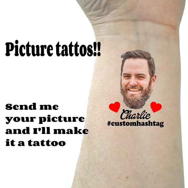 Bachelorette tattoos, Bachelorette party tattoos, Groom face, custom tattoo, face tattoo, picture tattoo, Bride tattoo,  birthday party
