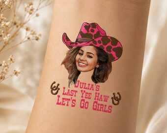 Space Cowgirl Bachelorette Tattoo, custom face tattoo Cowgirl yee haw, Personalized Tattoo, Head Tattoo, Let's Go Girls Party Favors Groom
