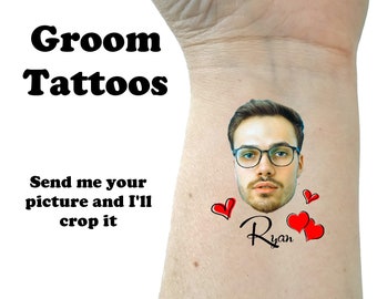 Bachelorette tattoos, Bachelorette party tattoos, Groom face, custom tattoo, face tattoo, picture tattoo, Bride tattoo,  party favors