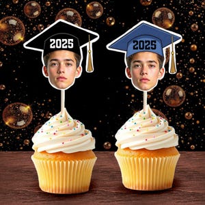 Graduation Face Cupcake Toppers, Personalized Cupcake Toppers, Head on a Stick, Fun Party Decoration,  Custom Face Cupcake Toppers