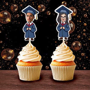 Graduation Face Cupcake Toppers, Personalized Cupcake Toppers, Head on a Stick, Fun Party Decoration,  Custom Face Cupcake Toppers
