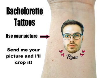 Bachelorette tattoos, Bachelorette party tattoos, Groom face, custom tattoo, face tattoo, picture tattoo, Bride tattoo,  party favors