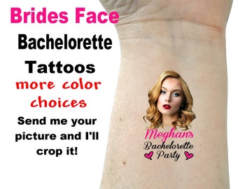 Bachelorette tattoos, Bachelorette party tattoos, Groom face, custom tattoo, Bride face tattoo, picture tattoo, Bride tattoo,  party favors