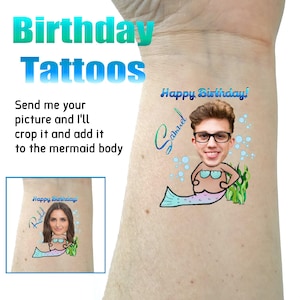 Birthday party tattoos personalized party favor tattoo face tattoo picture tattoo Mermaid tattoos fun gift for friends