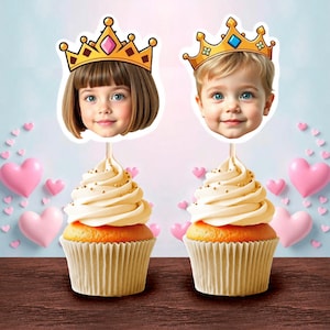 Custom Face Cupcake Toppers, Personalized Cupcake Toppers Head on a Stick, Fun Party Decoration,  Custom Birthday Party Cupcake Topper crown