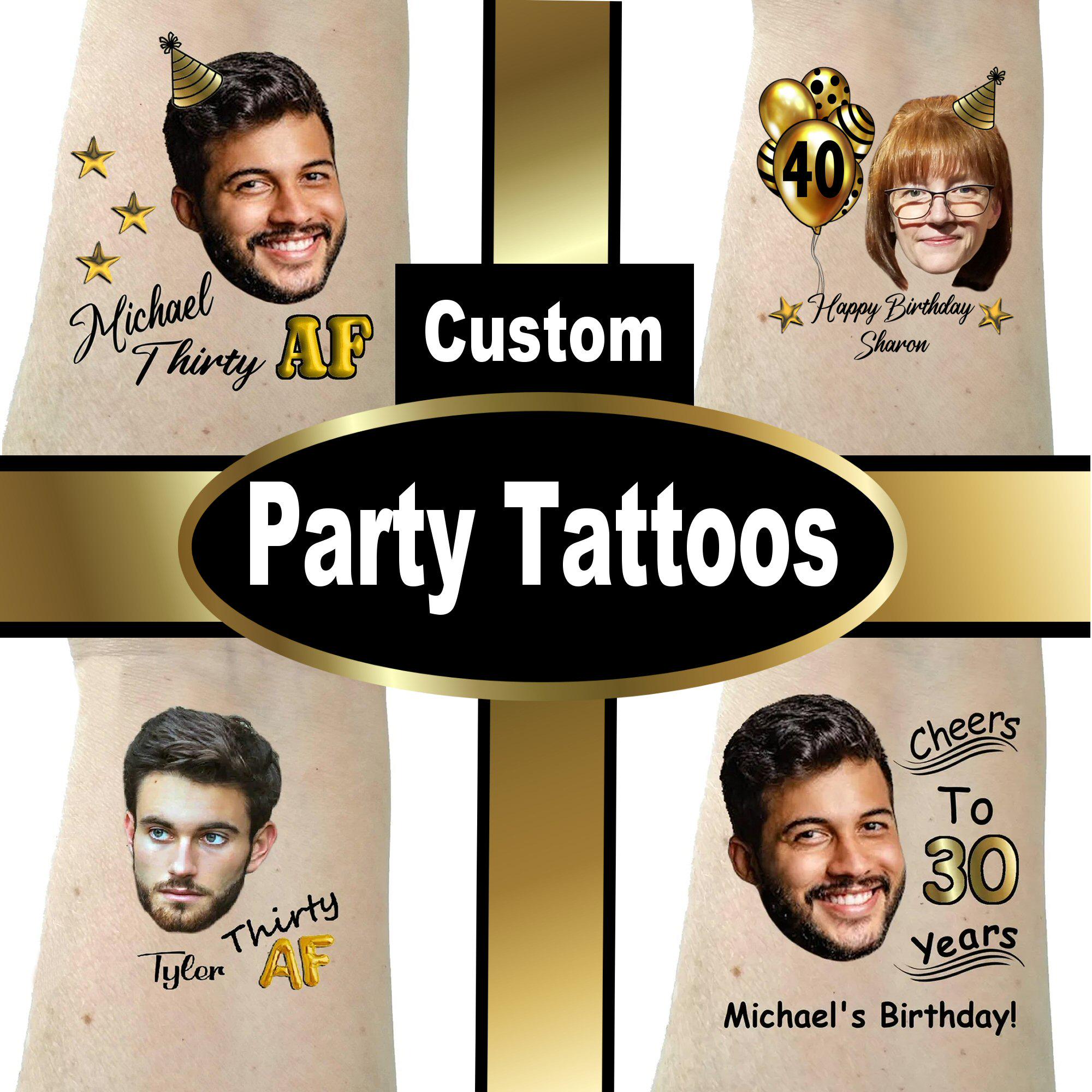 Birthday party tattoos gold custom tattoos friends gift personalized party favors fun gift for him or her face tattoo temporary tattoos
