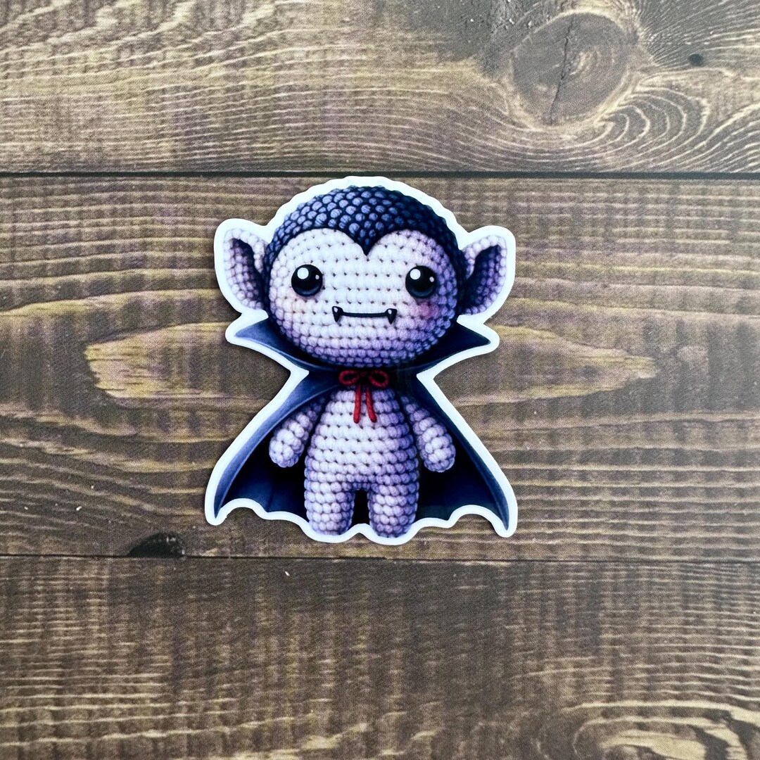Crochet Dracula Halloween Sticker, Kindle Sticker, Window Sticker