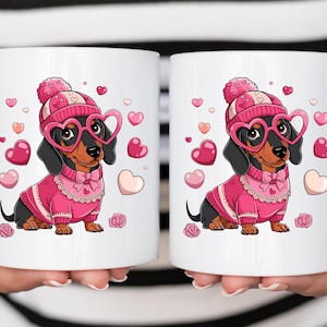 Valentine Dachshund Mug, Cute Valentine&#39;s Day Gift, Wiener Dog Coffee Cup, Pink Dachshund Cup (11oz & 15oz), Dachshund Mom Gift