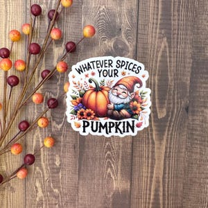 Whatever Spices Your Pumpkin Fall Sticker, Gnome Sticker, Window Sticker, Laptop Decal, Waterproof Vinyl Sticker, Hydroflask Sticker, Kindle