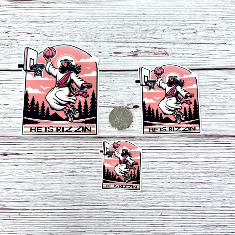 He Is Rizzen Sticker He is Rizzin Sticker, Jesus Playing Basketball Sticker, Funny Easter ...