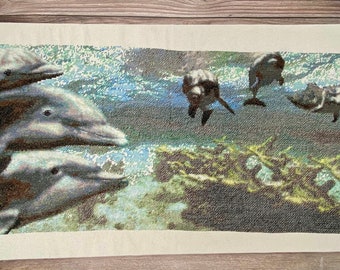 Dolphin Cross Stitch, Completed Cross Stitch, Finished Cross Stitch, Ocean Cross Stitch, Ready to Frame, Cross Stitch, Dolphins Cross Stitch