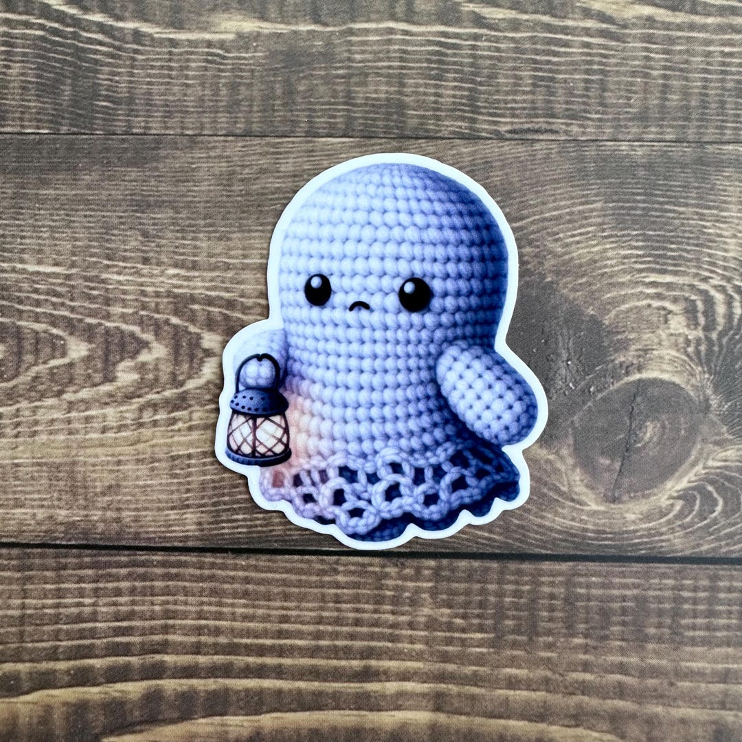 Crochet Ghost Halloween Sticker, Kindle Sticker, Window Sticker, Laptop