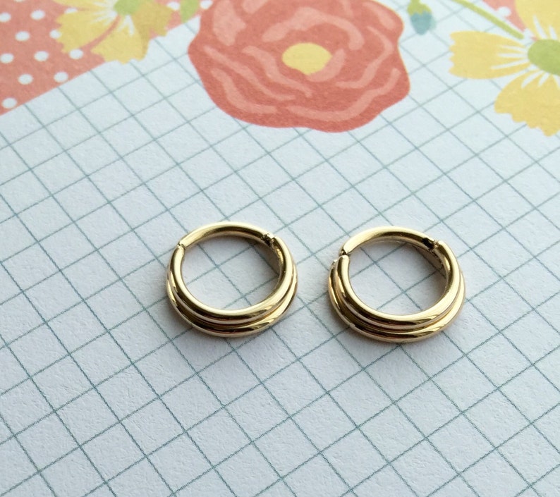 Not a Clicker Double Septum Ring 16G 14k Solid Yellow Gold 8mm Diameter Seam Ring