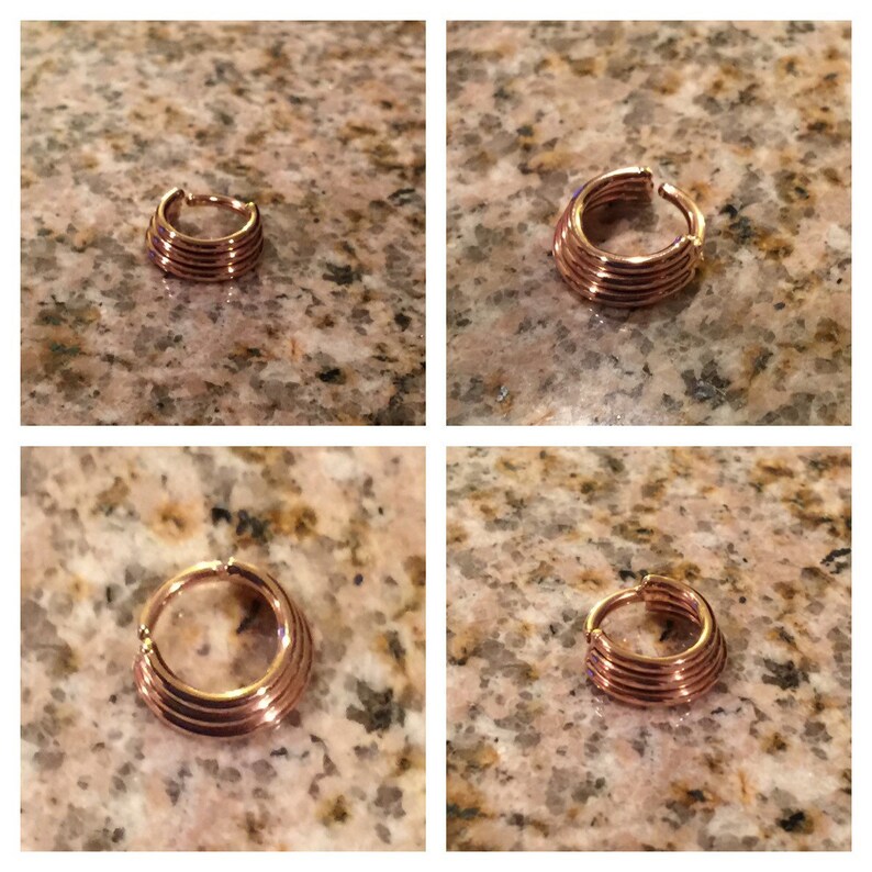 Triple Septum Ring 14G 14k Solid Rose or Yellow Gold 10mm Diameter. Seam Ring. Not a Clicker image 5